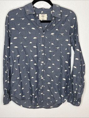 Artistry In Motion Blue Novelty Dinosaur Print Button Down Shirt Size Large 8